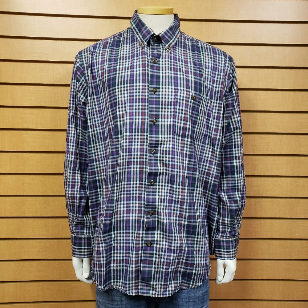 Viyella Plaid Shirt – Size Large Cotton No Iron Button Down Long Sleeve